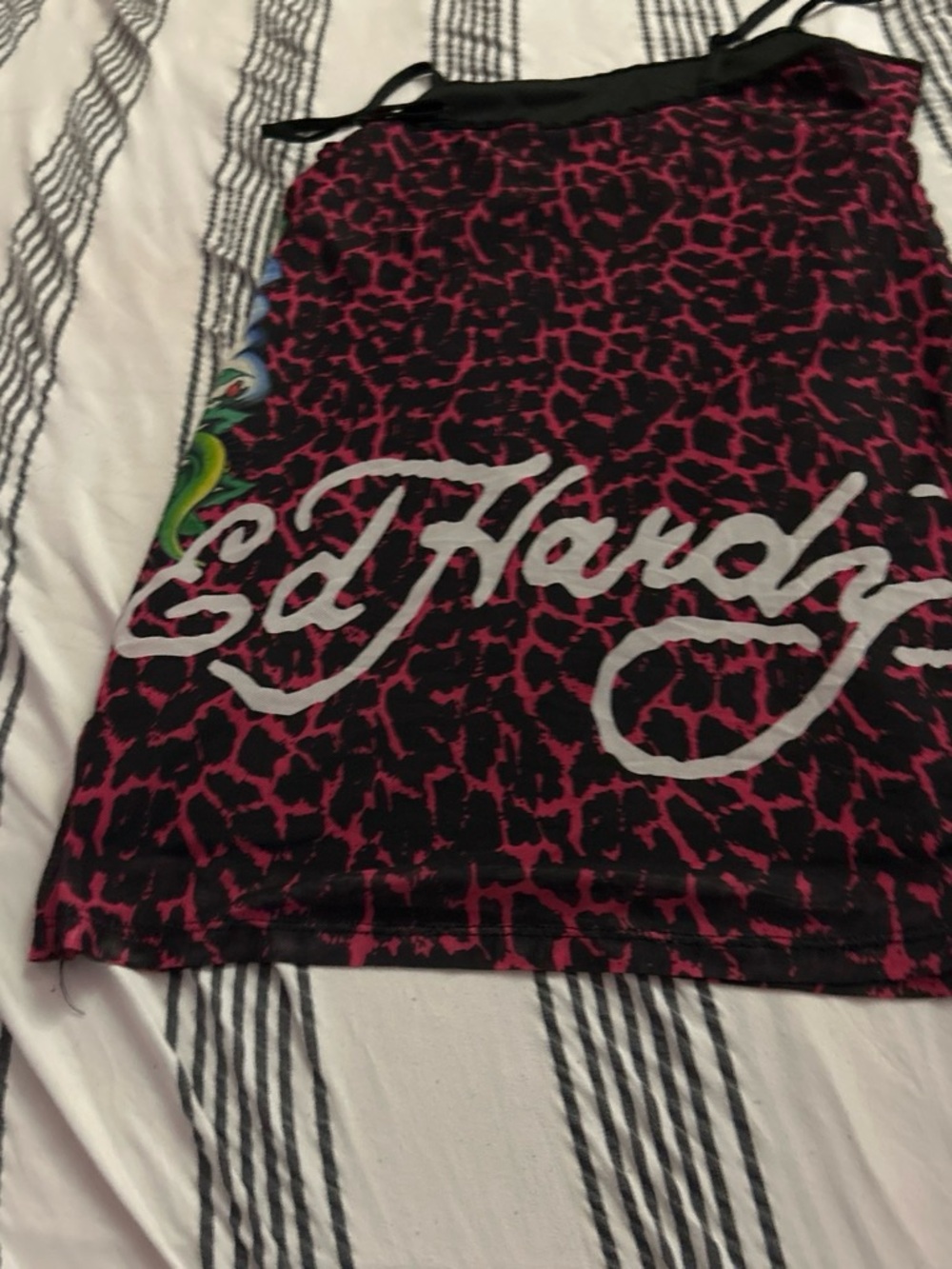 Ed Hardy Black and Pink Graphic Mini Skirt